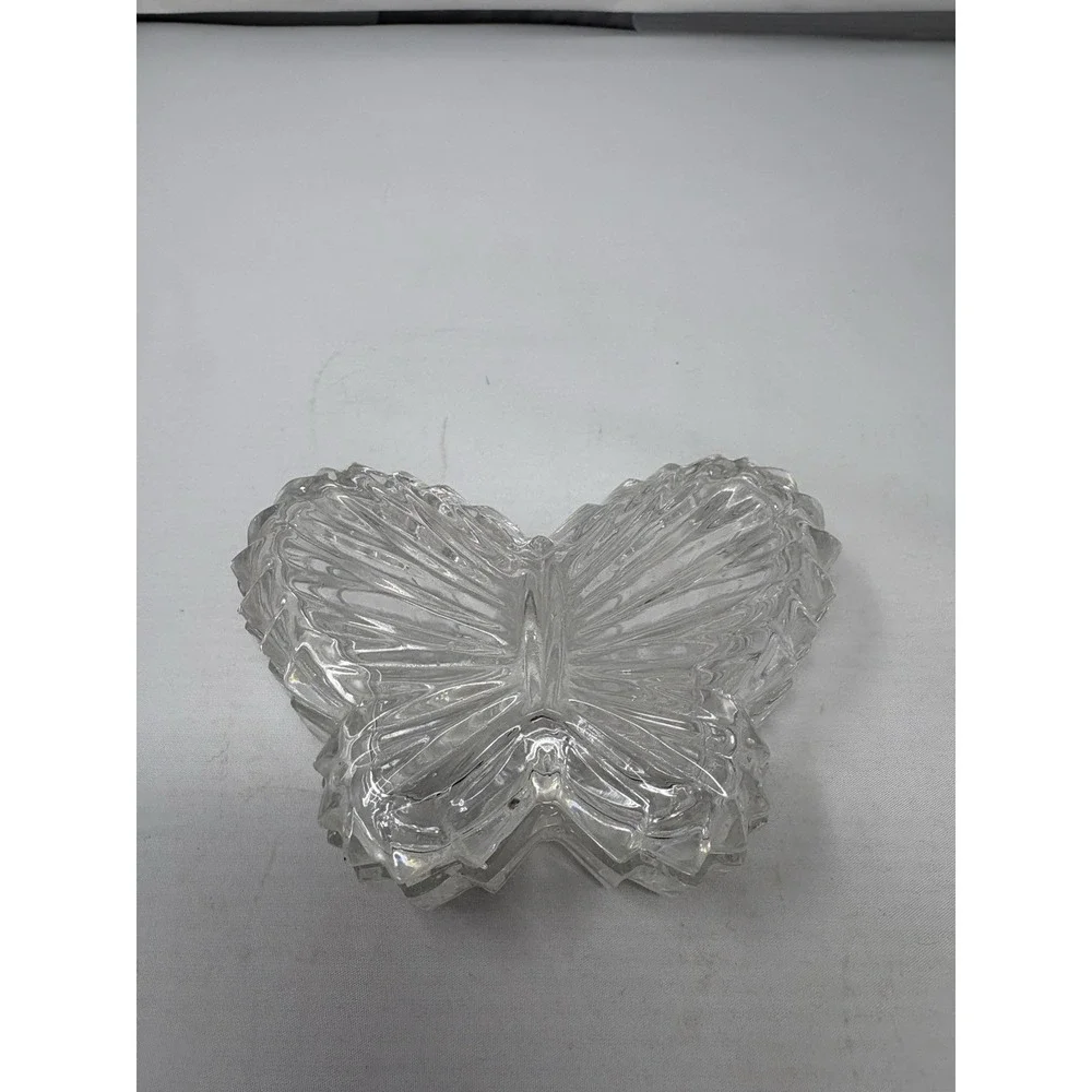 Vintage 90's Clear Crystal Butterfly Shaped Trinket Dish With Lid No Chips